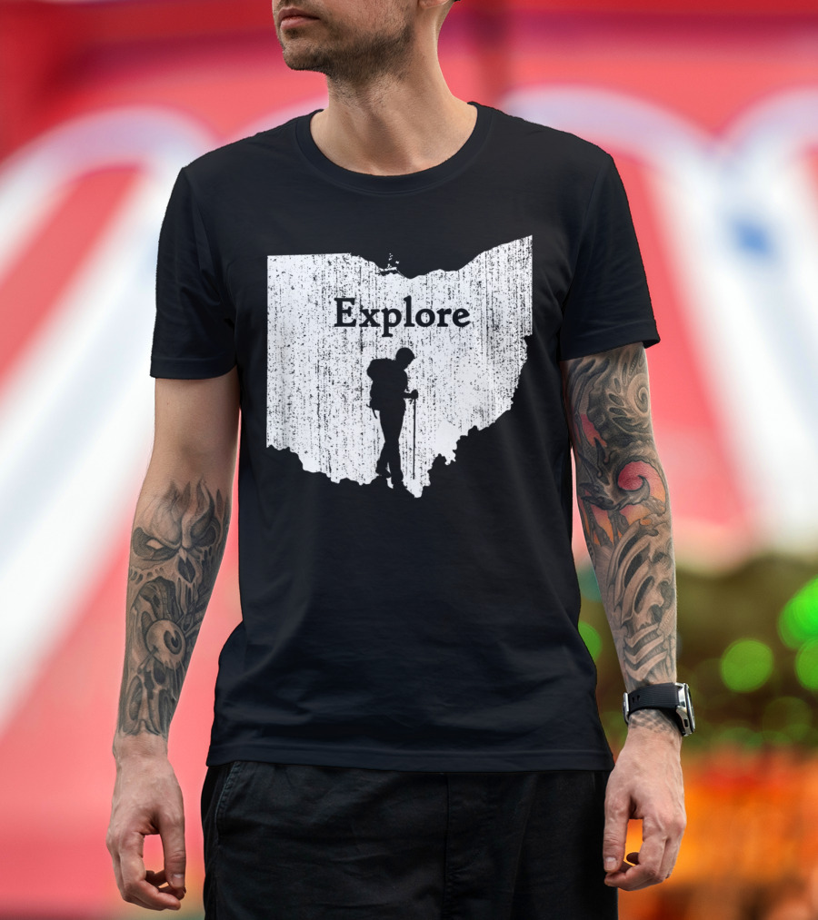 Explore Ohio Hiking State Map Mountain Hiker Adventure T-Shirt