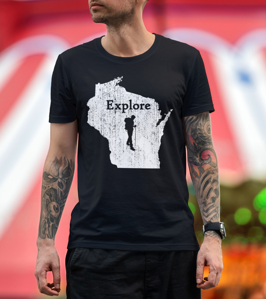 Explore Wisconsin State Map Hiking Adventure T-Shirt