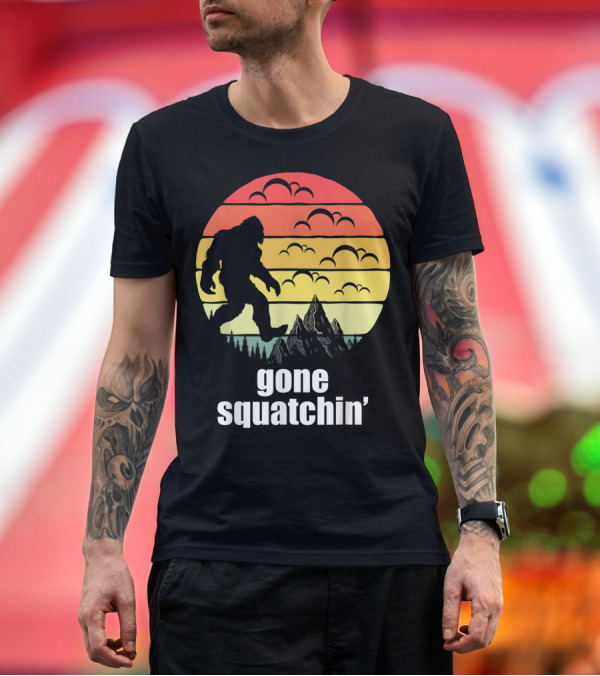 Premium T-Shirt: Funny Bigfoot Gone Squatchin Mountains Hiking Retro T-Shirt Funny Bigfoot Gone Squatchin Mountains Hiking Retro T-Shirt