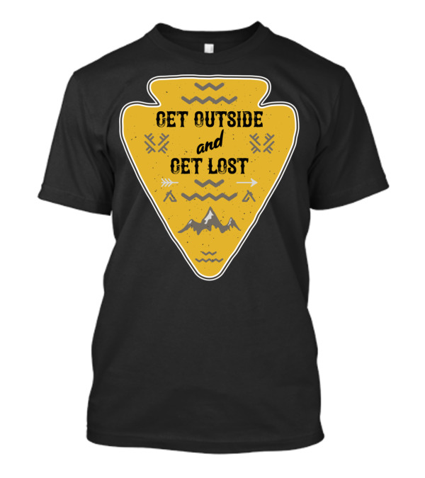 Get Outside And Get Lost Arrowhead Hiking Adventure With Mountain And Arrow Motif T-Shirt