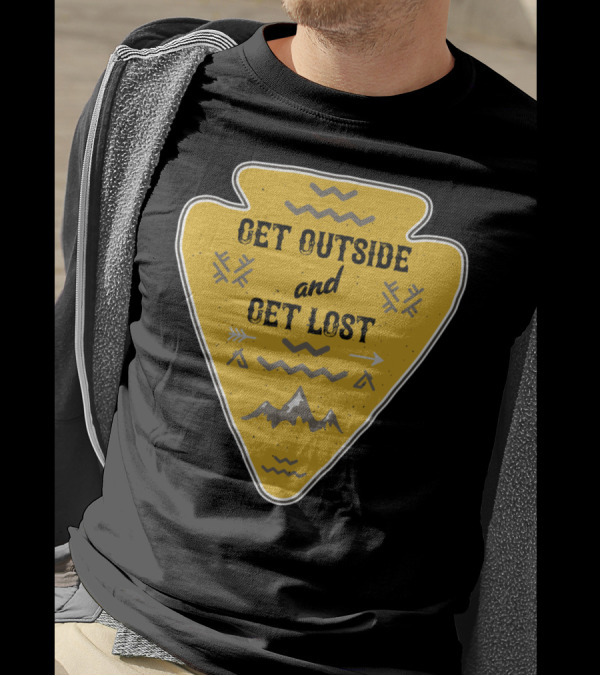 Get Outside And Get Lost Arrowhead Hiking Adventure With Mountain And Arrow Motif T-Shirt