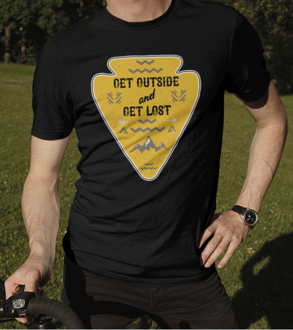 Get Outside And Get Lost Arrowhead Hiking Adventure With Mountain And Arrow Motif T-Shirt