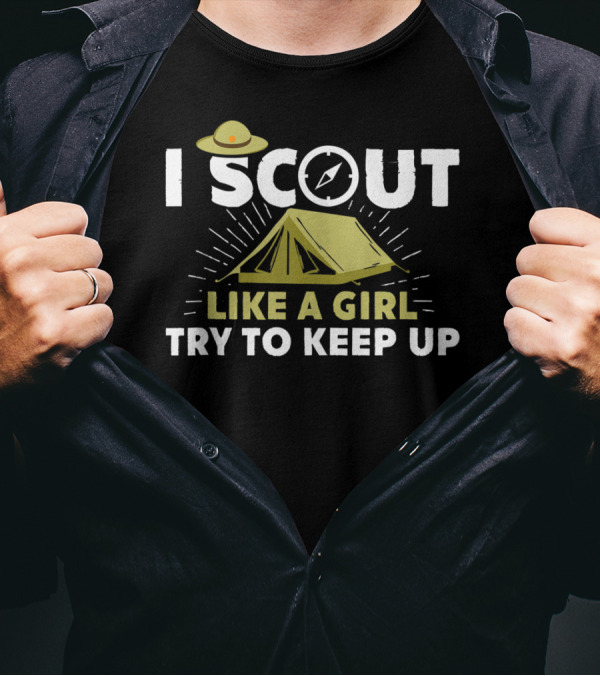 I Scout Like A Girl Try To Keep Up Camping Tent Compass Hat T-Shirt