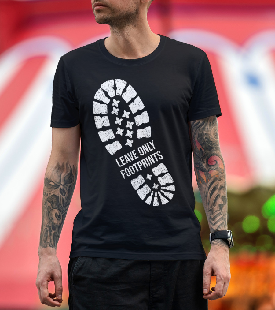 Leave Only Footprints Nature Save Earth Hiking Bootprint T-Shirt