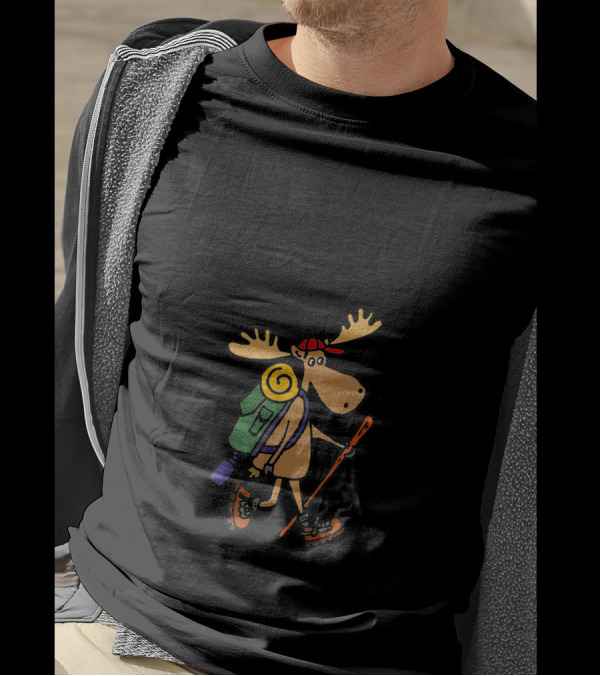 Hike More Worry Less Moose Hiking Cartoon Smileshob T-Shirt