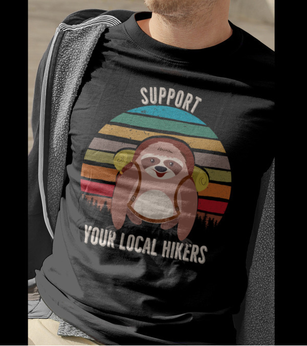 Support Hiking Support Your Local Hikers Sloth Retro Stripes T-Shirt