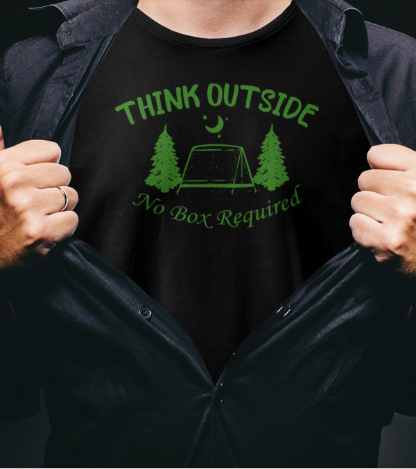 THINK OUTSIDE No Box Required Camping Tent Trees Moon Stars T-Shirt