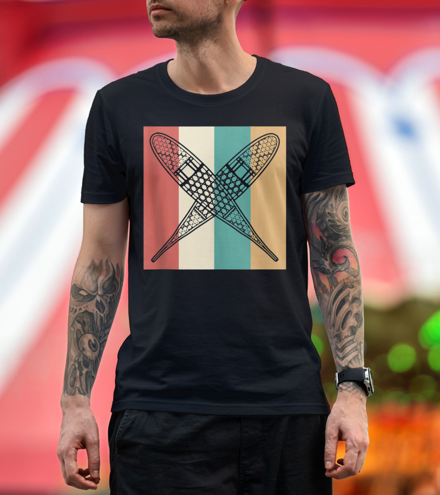 Vintage Snowshoe Retro Stripes Snow Hiking T-Shirt
