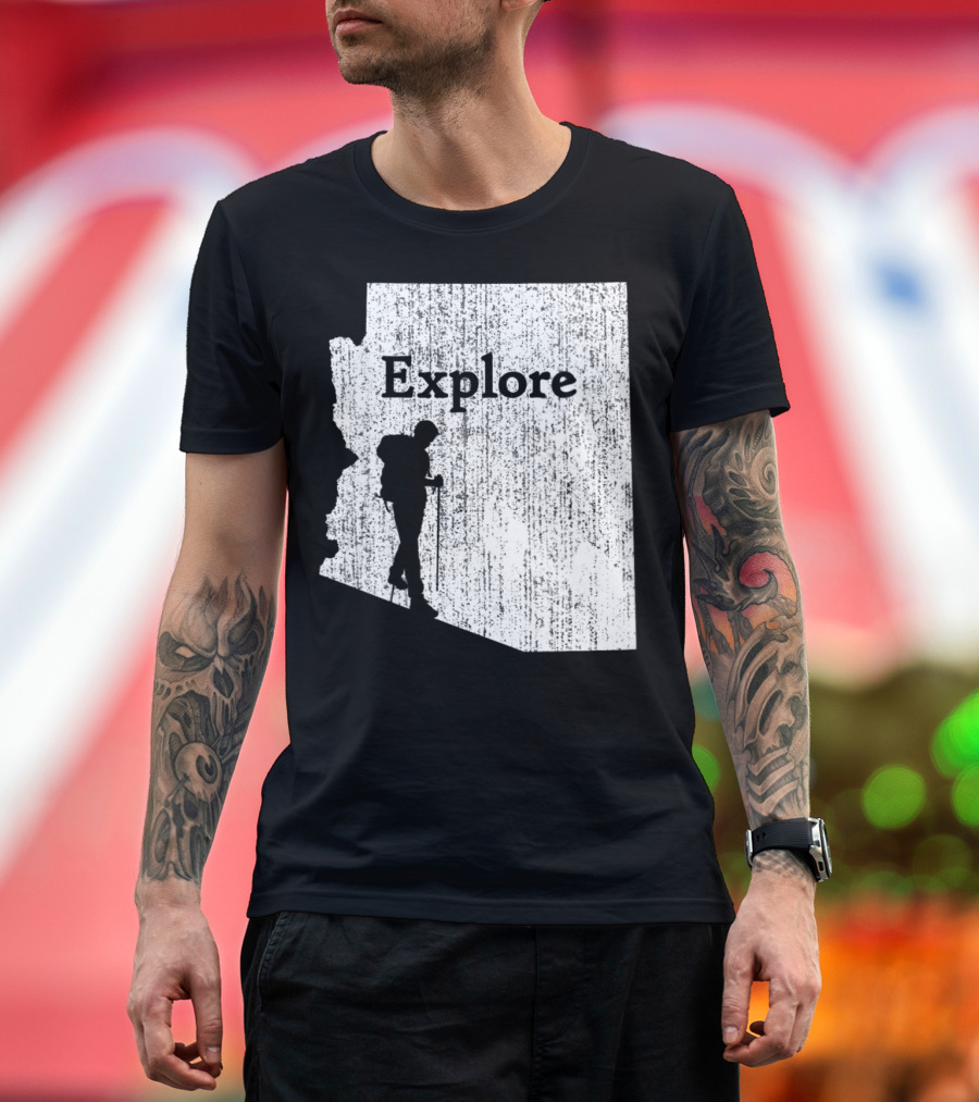 Explore Arizona Hiker Silhouette State Map T-Shirt