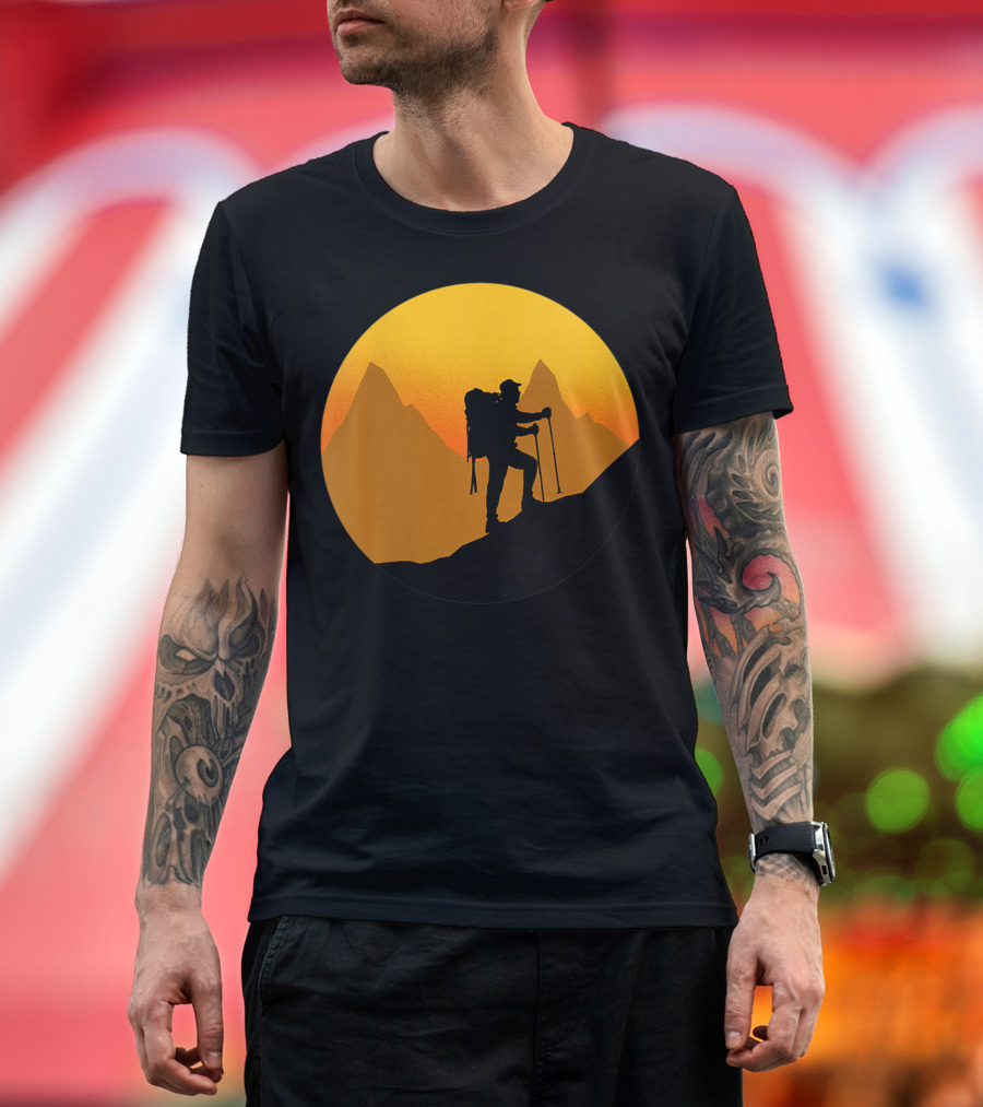 Hiking Walker And Hiker Sunset Mountain T-Shirt
