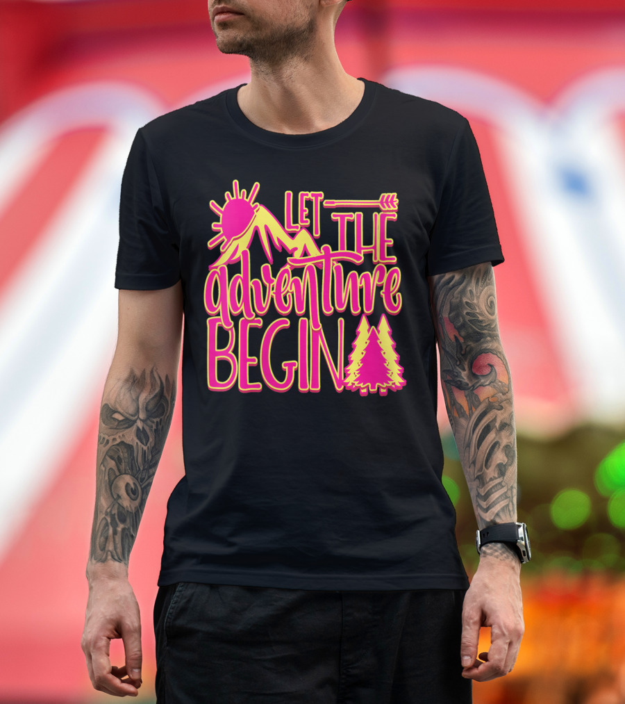 Let The Adventure Begin Mountains Arrow Sun Trees T-Shirt