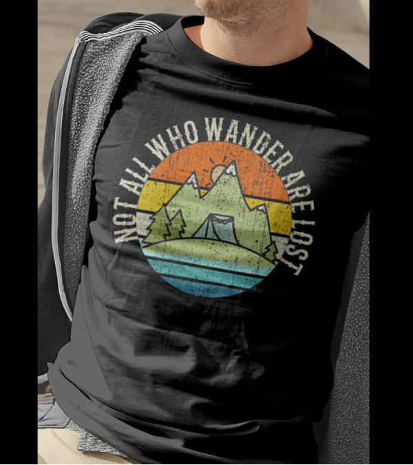 Not All Who Wander Are Lost Mountain Hiking Retro Sunset T-Shirt