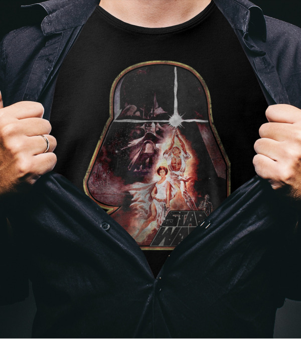 Star Wars Darth Vader Helmet With Ralph McQuarrie Art Leia And Luke T-Shirt