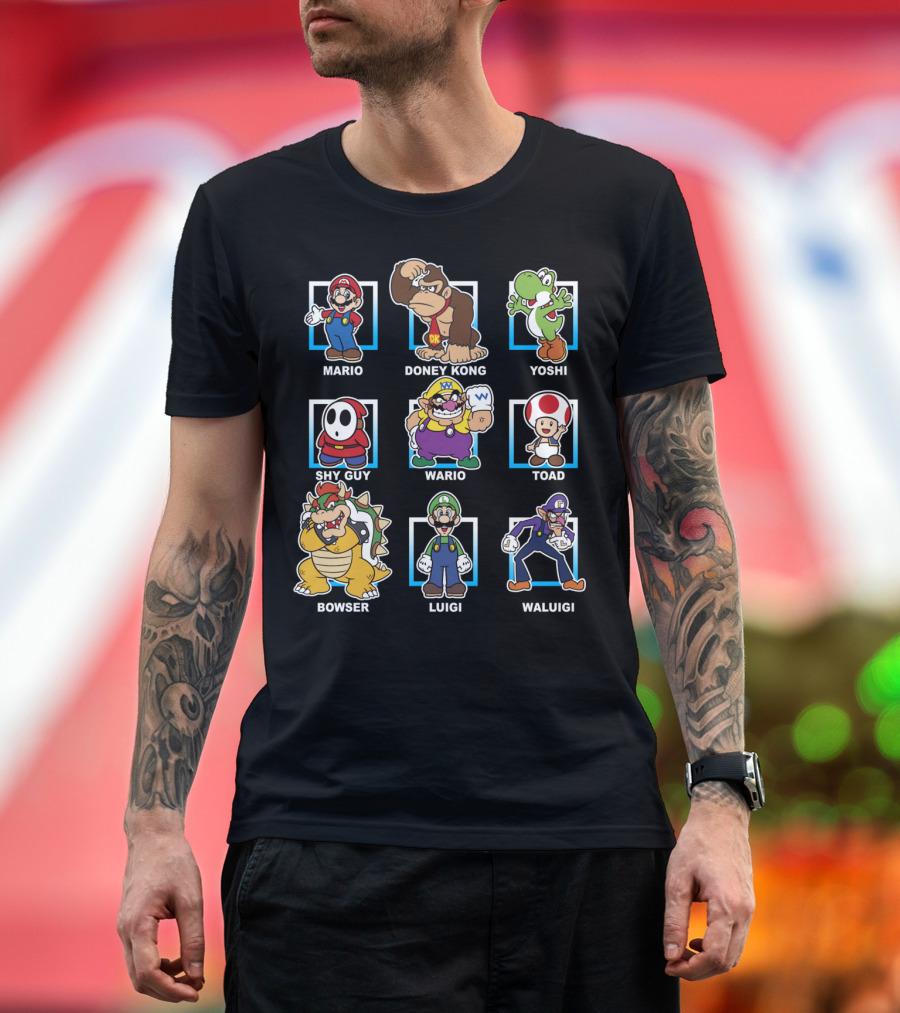 Mario Donkey Kong Yoshi Shy Guy Wario Toad Bowser Luigi Waluigi Characters Group Shot T-Shirt
