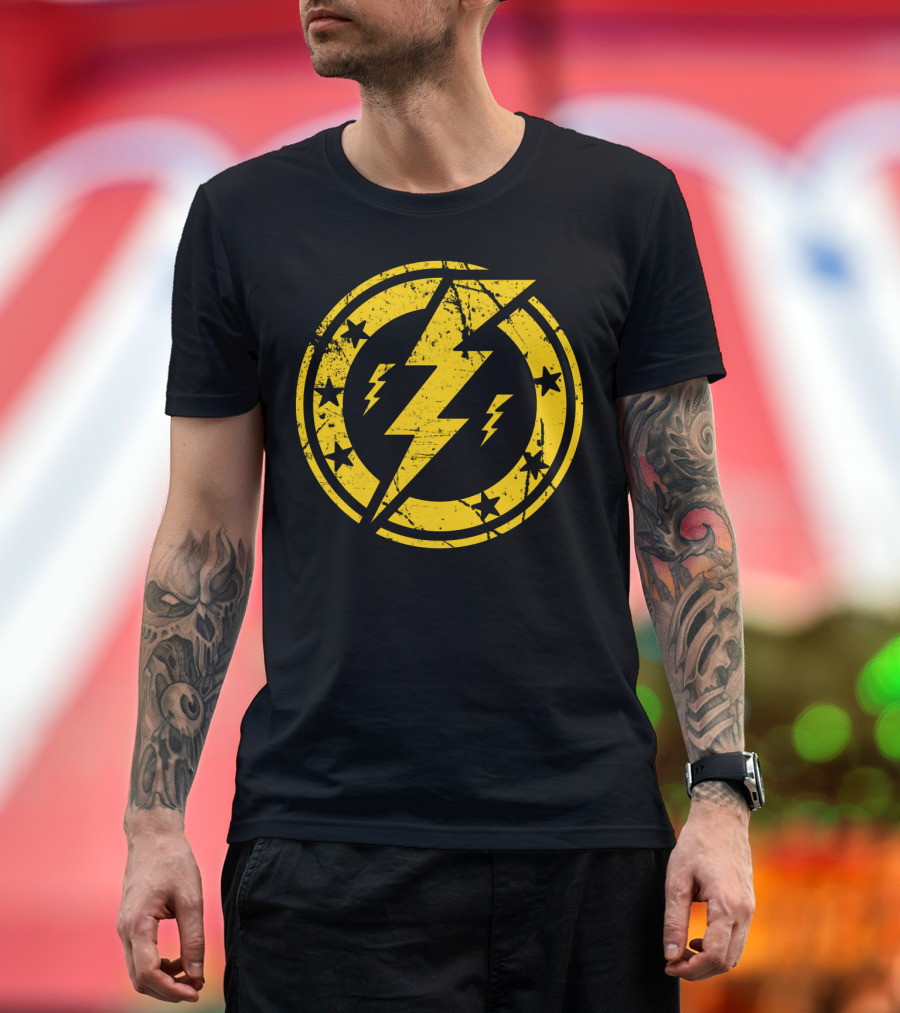 Thunderbolt Lightning Bolt Circle Vintage Stars Retro T-Shirt