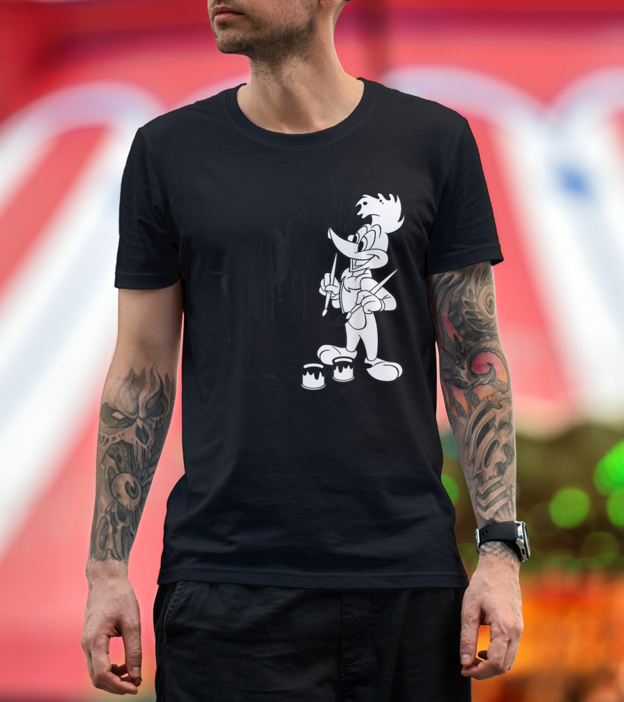 Woody Woodpecker Black and White Paint Drip T-Shirt