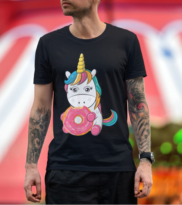 Premium T-Shirt: Unicorn Eating Donuts Funny Fashion T-Shirt Unicorn Eating Donuts Funny Fashion T-Shirt