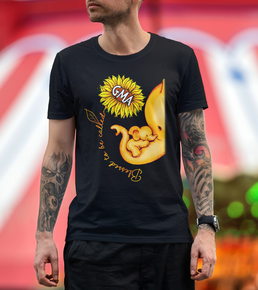 Blessed to Be Called Gma Sunflower Elephant with Cozy Baby Hugging T-Shirt