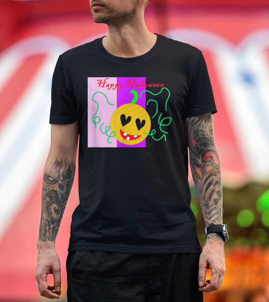 Happy Halloween Color Block Pumpkin Hearts T-Shirt