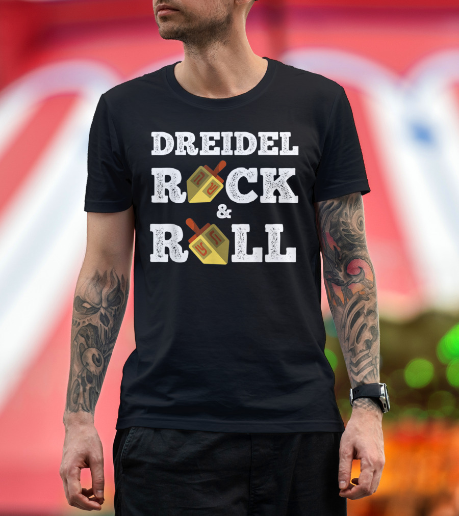 Dreidel Rock and Roll Hanukkah Menorah Candle T-Shirt