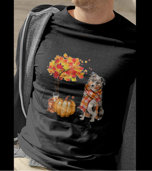 It's The Most Wonderful Time Of The Year Aussie Autumn Dog With Leaves And Pumpkin T-Shirt
