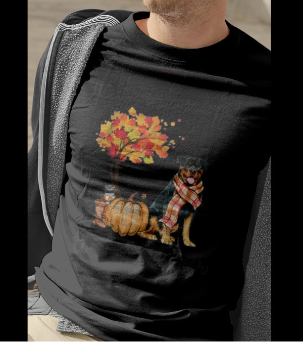 It's The Most Wonderful Time Of The Year Rottweiler Autumn With Leaves And Pumpkin T-Shirt