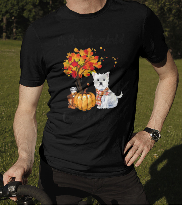 It's The Most Wonderful Time Of The Year Westie Autumn Leaves Pumpkin Coffee T-Shirt