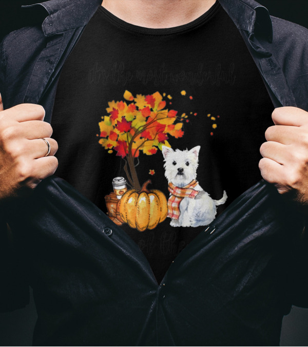 It's The Most Wonderful Time Of The Year Westie Autumn Leaves Pumpkin Coffee T-Shirt