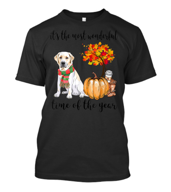 Labrador Autumn Fall Most Wonderful Time Maple Pumpkin Cozy Season T-Shirt