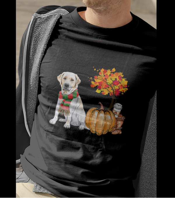 Labrador Autumn Fall Most Wonderful Time Maple Pumpkin Cozy Season T-Shirt