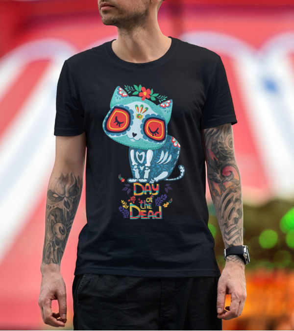 Premium T-Shirt: Dia De Los Muertos Day of the Dead Cat Sugar Skull T-Shirt Dia De Los Muertos Day of the Dead Cat Sugar Skull T-Shirt
