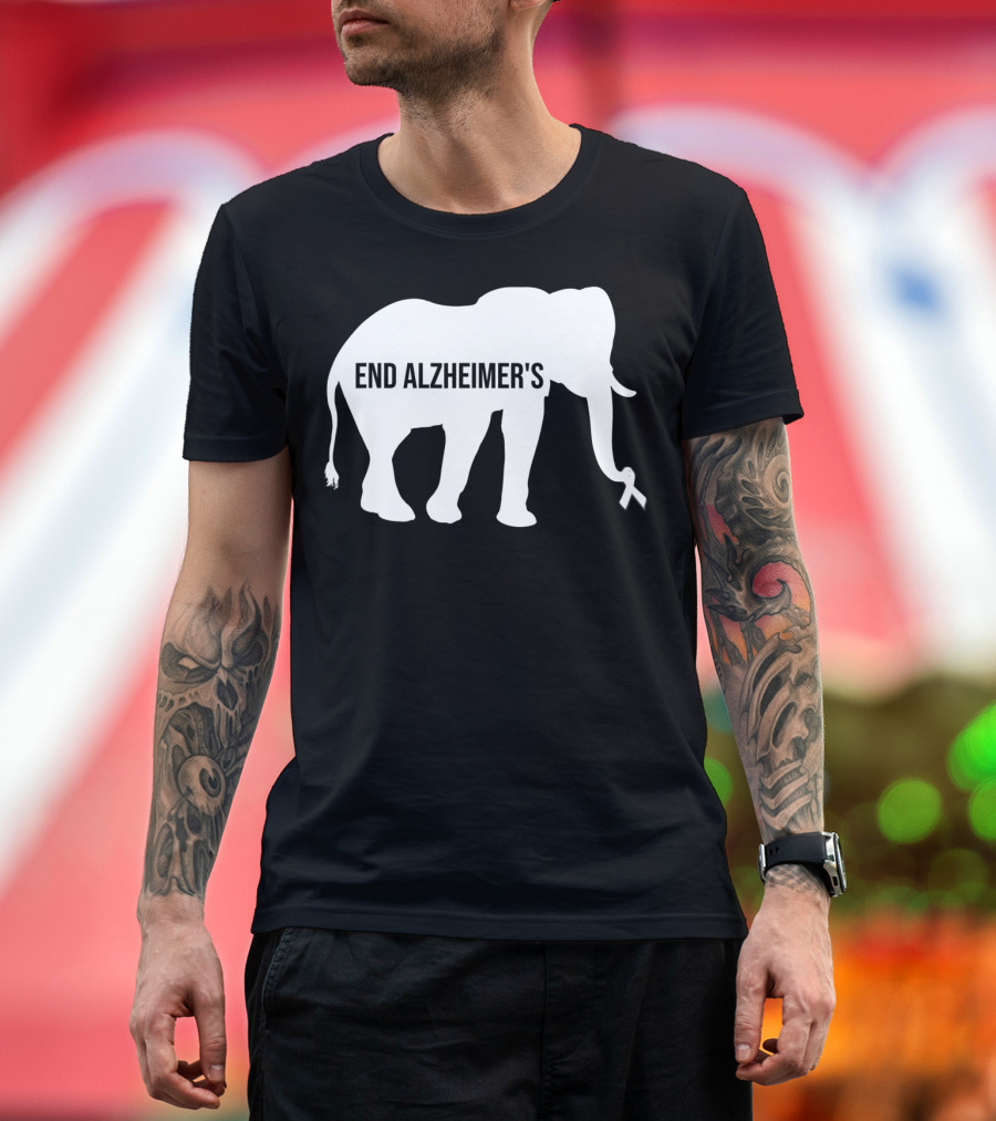 End Alzheimer's Awareness Elephant Ribbon Dementia T-Shirt