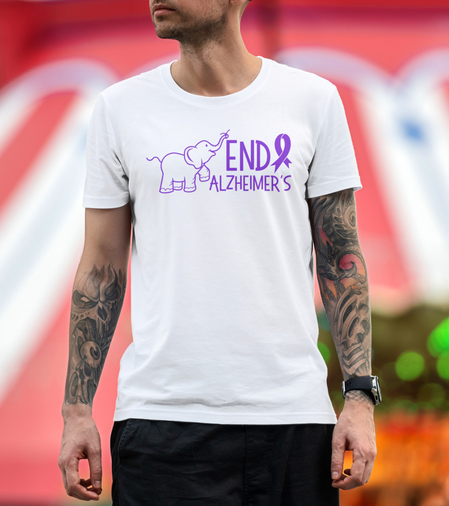 End Alzheimer's Awareness Purple Ribbon Elephant T-Shirt