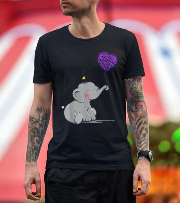 Premium T-Shirt: Forget Me Not Elephant Holding Purple Ribbon Balloon Alzheimer's Awareness T-Shirt Forget Me Not Elephant Holding Purple Ribbon Balloon Alzheimer's Awareness T-Shirt