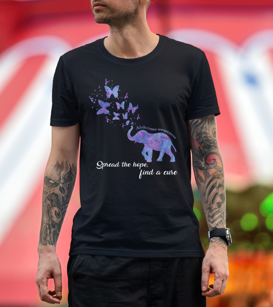 Alzheimer Awareness Elephant and Butterflies Spread the Hope Find a Cure T-Shirt