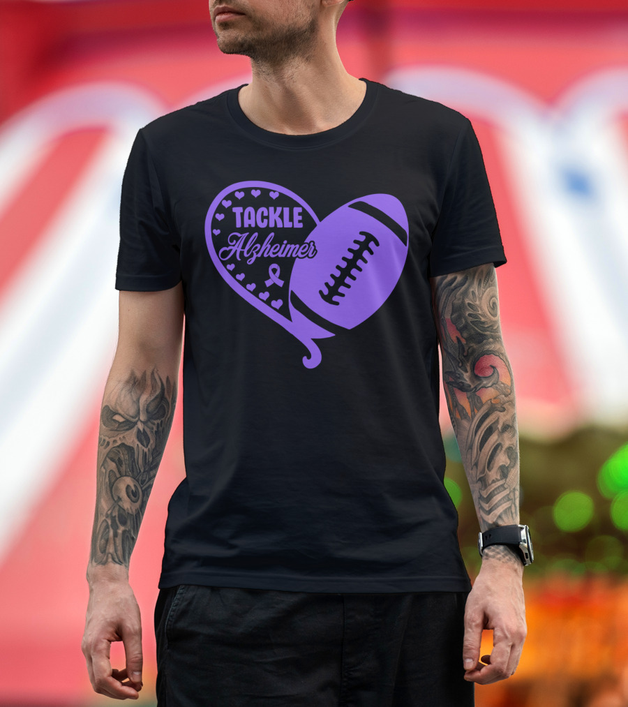 Tackle Alzheimer Heart Football Purple T-Shirt