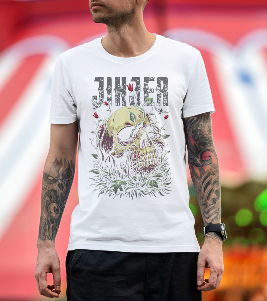 Jinjer Skull with Red Flowers and Leaves T-Shirt
