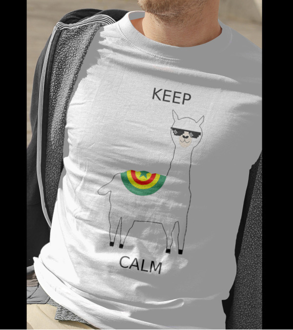 KEEP CALM LLAMA SUNGLASSES RAINBOW STAR T-Shirt