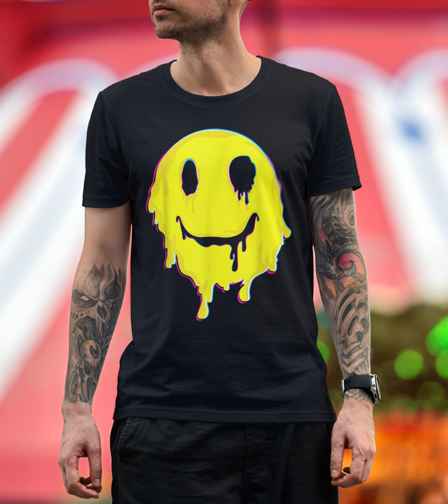Melting Yellow Smiley Face Neon Drip 90s T-Shirt