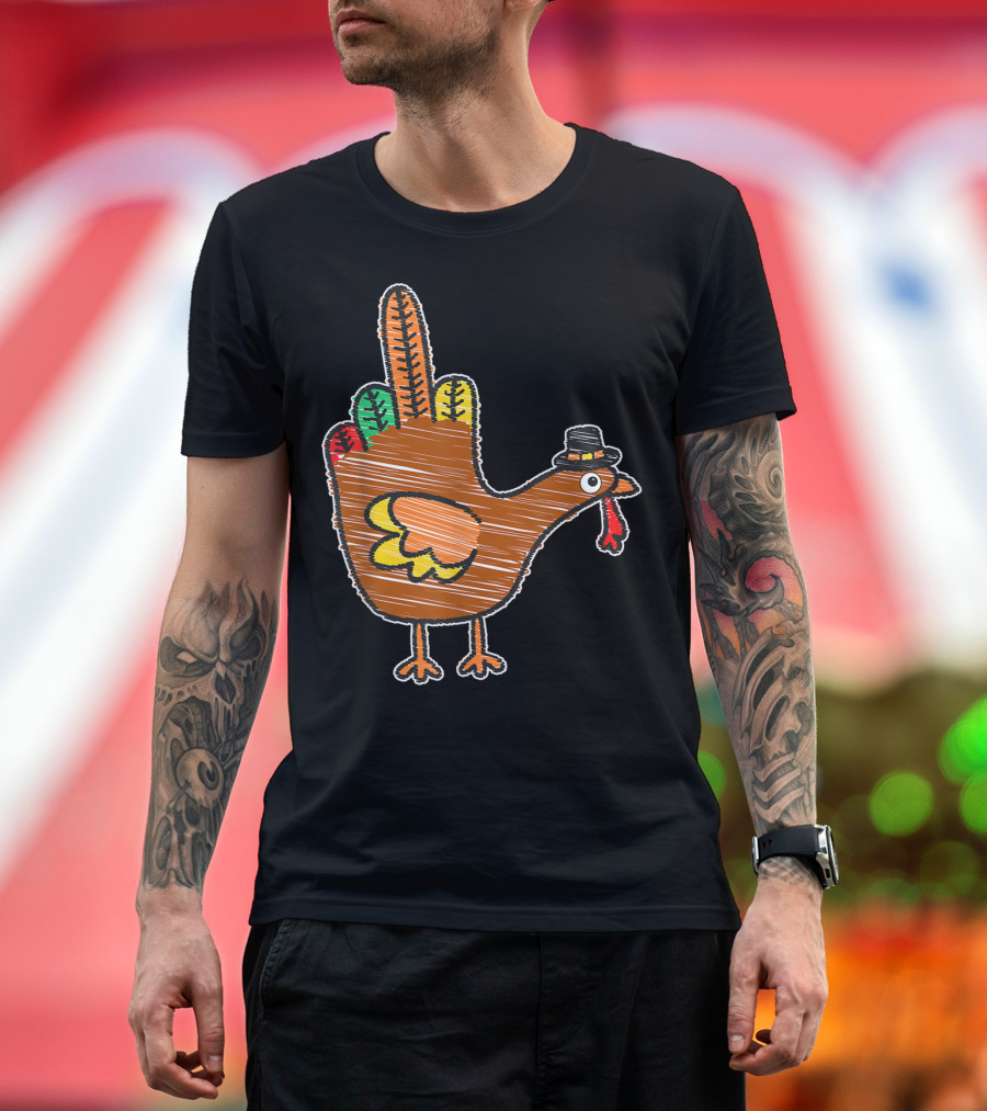 Middle Finger Turkey Kids Thanksgiving Bird Cartoon T-Shirt