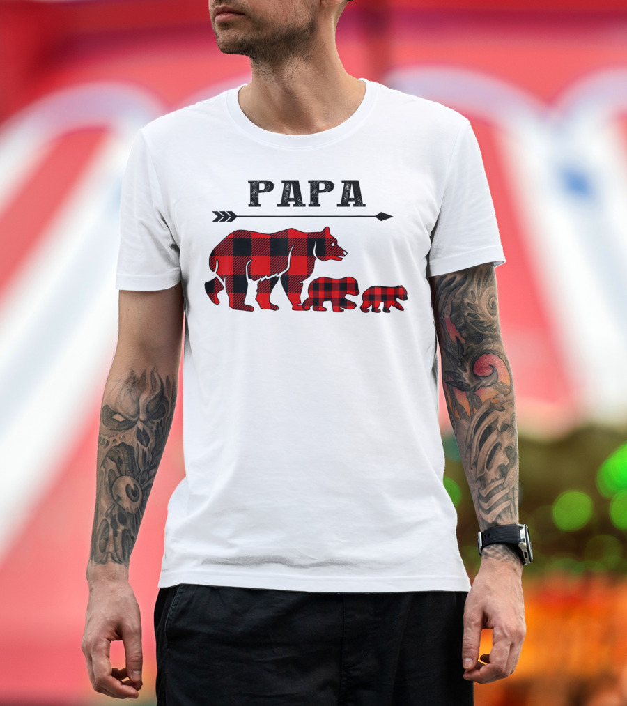 Papa Bear Red Plaid Pattern with Arrow T-Shirt