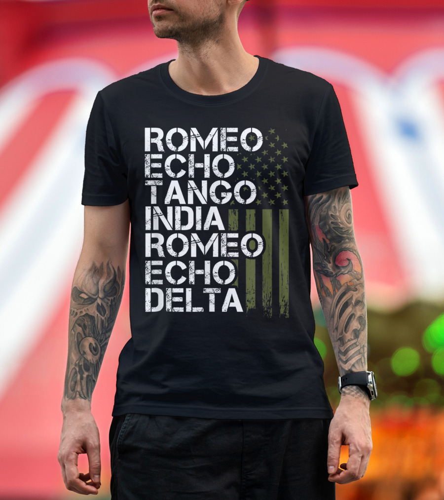 Romeo Echo Tango India Romeo Echo Delta Military Phonetic Alphabet With American Flag T-Shirt