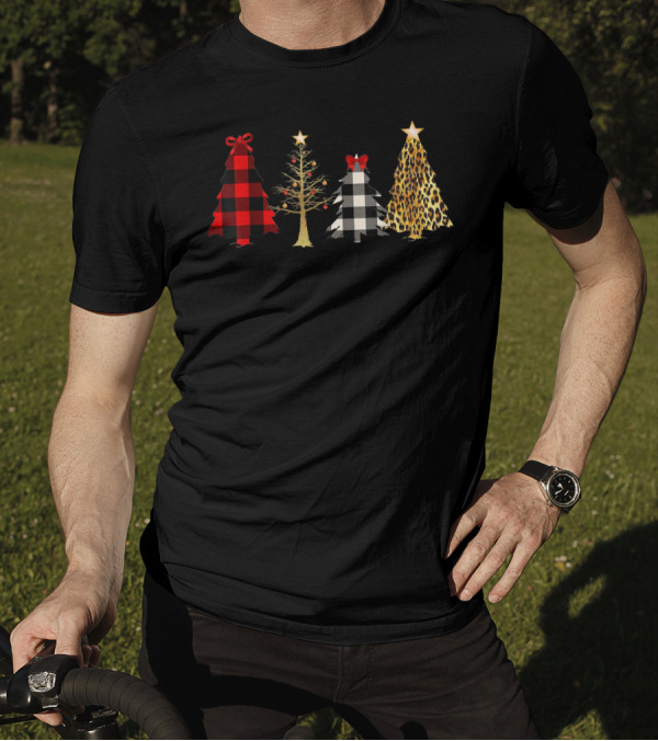It's The Most Wonderful Time Christmas Buffalo Plaid Leopard Trees T-Shirt