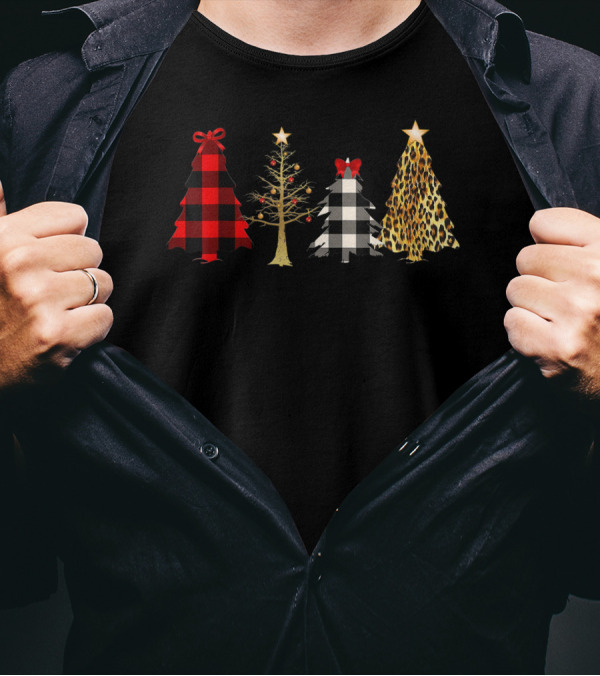 It's The Most Wonderful Time Christmas Buffalo Plaid Leopard Trees T-Shirt