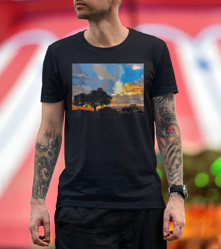 Sunset Art Painting Tree Silhouette Under Vibrant Sky T-Shirt