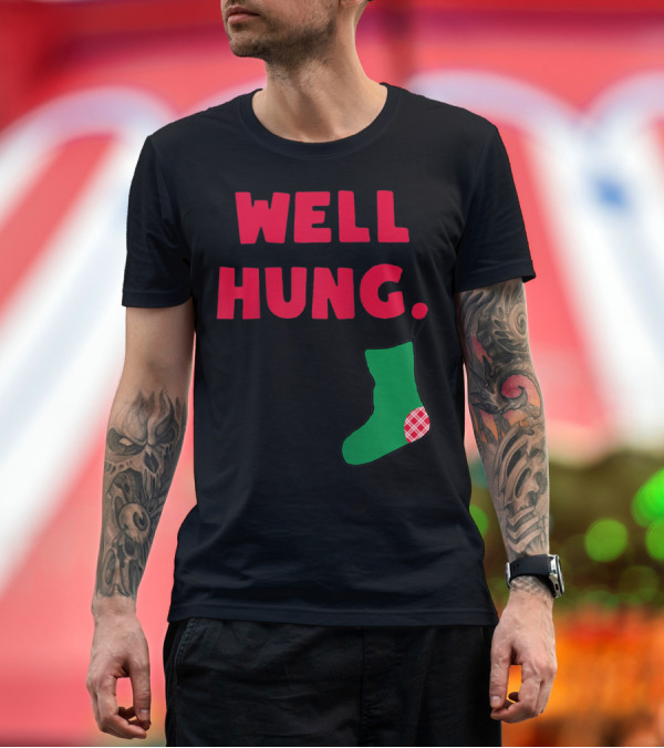 Premium T-Shirt: Well Hung Christmas Stocking Red and Green T-Shirt Well Hung Christmas Stocking Red and Green T-Shirt