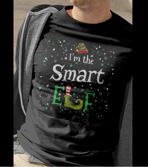 I'm The Smart Elf Funny Group Christmas Hat And Boot Snowflakes T-Shirt