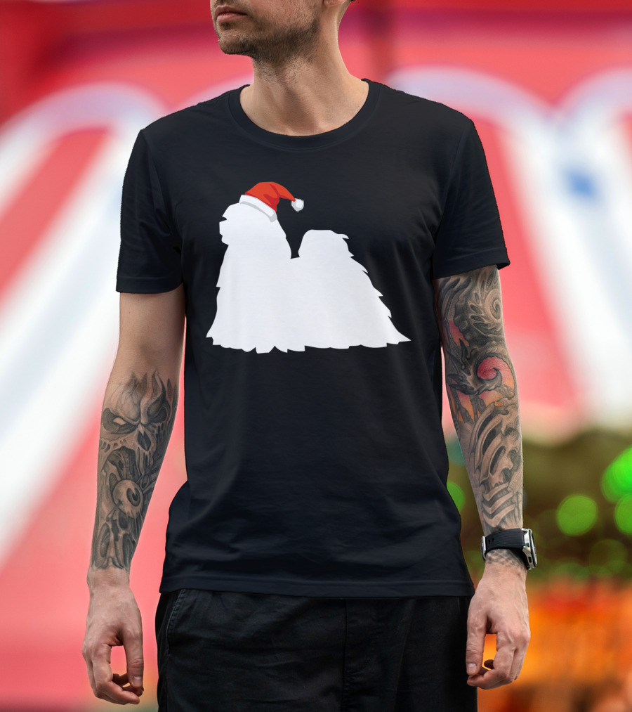 Lhasa Apso in Santa Hat Festive Christmas Dog T-Shirt