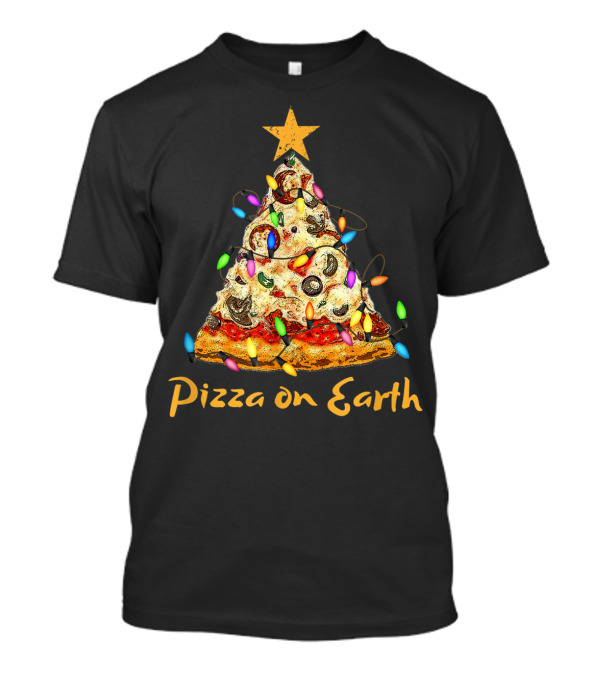 Pizza On Earth Slice Christmas Tree With Lights T-Shirt