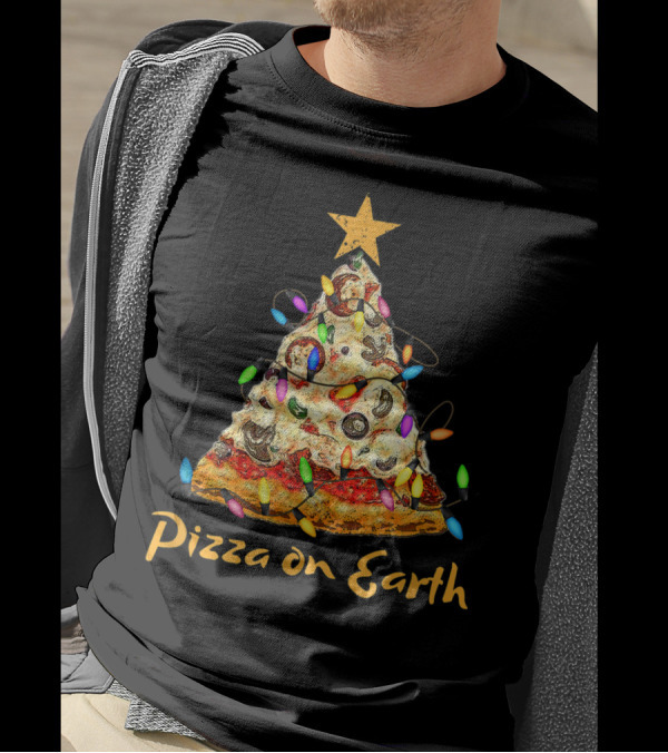 Pizza On Earth Slice Christmas Tree With Lights T-Shirt